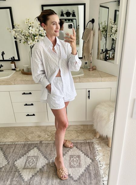 FASHION \ white Amazon summer short set! Wearing a medium. 

Vacation
Loungewear 

#LTKFindsUnder50 #LTKSeasonal