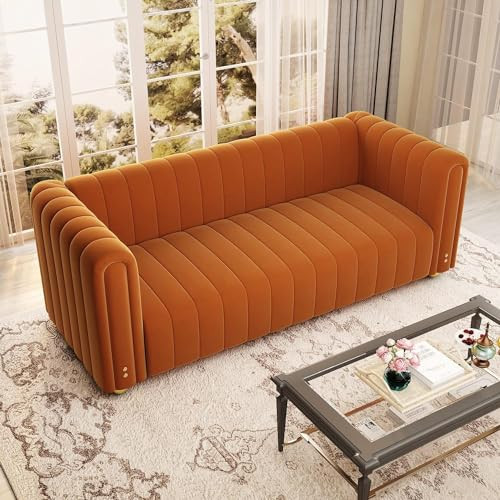 TUBAIHON Sofa Couch for Living Room, Orange Velvet Sofa for Bedroom with Eucalyptus Frame & Metal Le | Amazon (US)