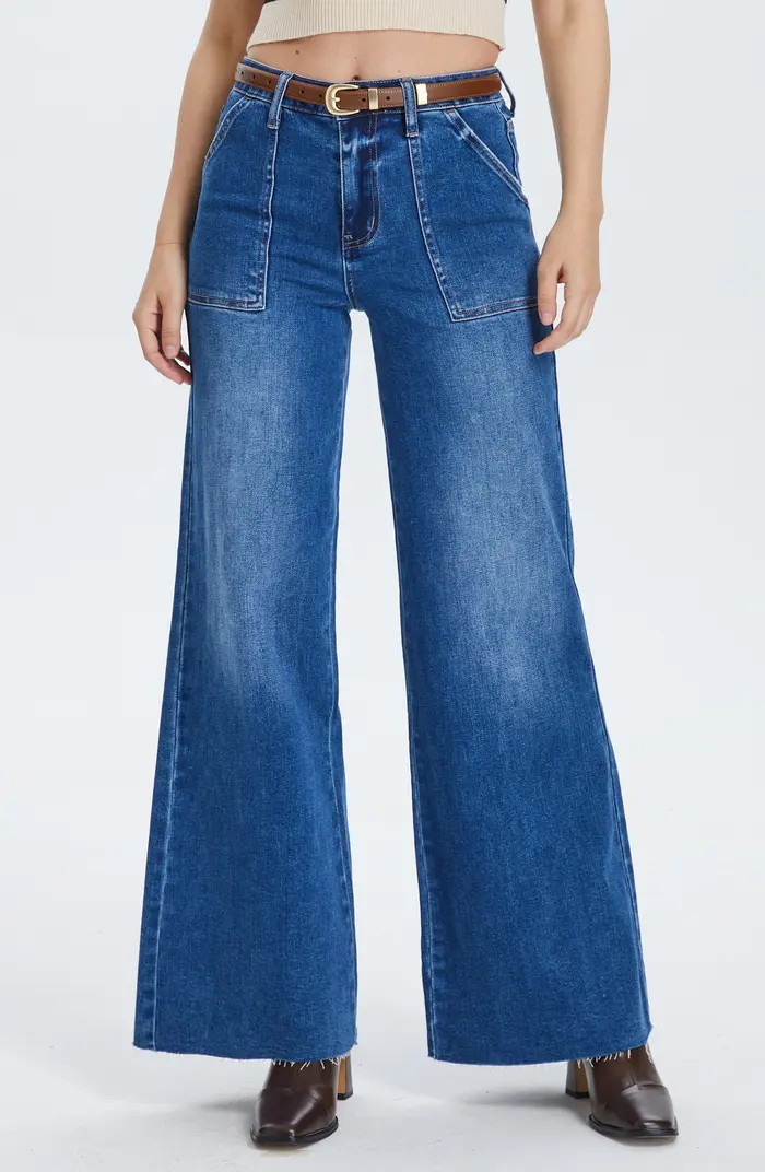 Raw Hem High Waist Utility Wide Leg Jeans | Nordstrom