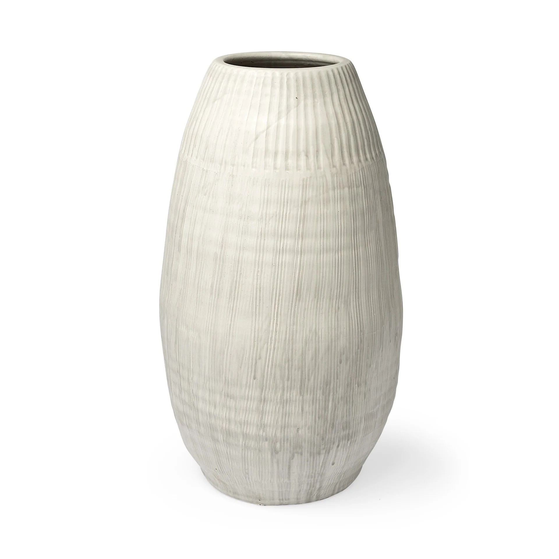 White Embossed Stripes Ceramic Vase | Shop Simon