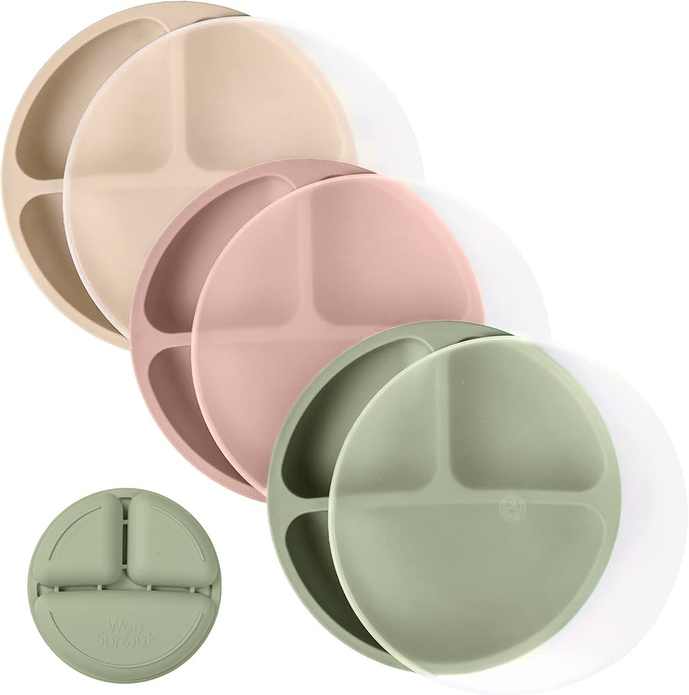 WeeSprout Non-Suction Silicone Divided Plates (With Lids), 100% Food Grade Silicone Plates , Divi... | Amazon (US)