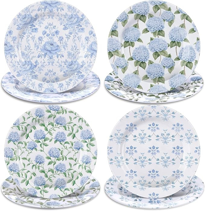 LemonRoad 8 Pcs Blue Hydrangea Salad Plates 8" Spring Dessert Plates Hydrangea Dishes Dinnerware ... | Amazon (US)
