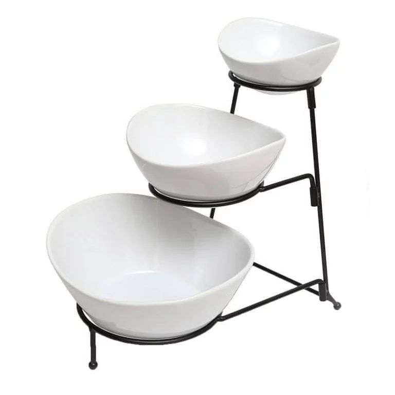 Gracious Dining 3 Tier Bowl Server Set with Metal Stand in White | Walmart (US)