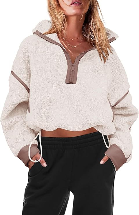Panadila Womens Half Zip Sherpa Fleece Pullover Soft Oversized Sweatshirt with Pockets Warm Fuzzy... | Amazon (US)