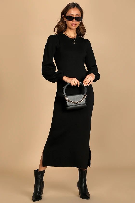 Rhapsodize Black Balloon Sleeve Midi Sweater Dress | Lulus (US)