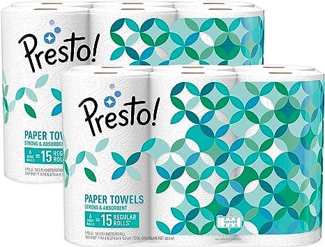 Amazon Brand - Presto! Flex-a-Size Paper Towels, Huge Roll, 12 Count = 30 Regular Rolls | Amazon (US)