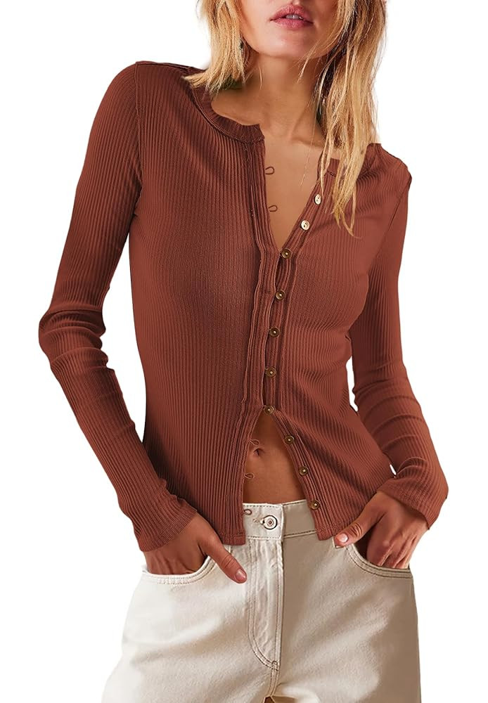 LAMISSCHE Womens Ribbed Cardigan Long Sleeve Button Down Shirts Lightweight Stretchy Pullover Tun... | Amazon (US)