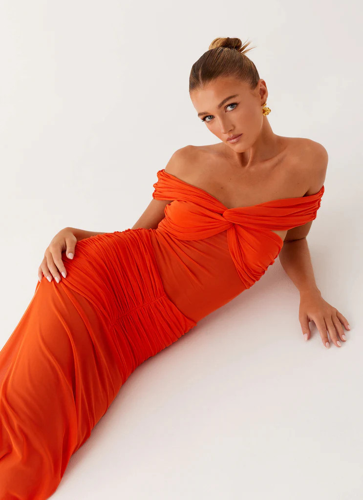 Charming Off Shoulder Maxi Dress - Orange | Peppermayo (Global)