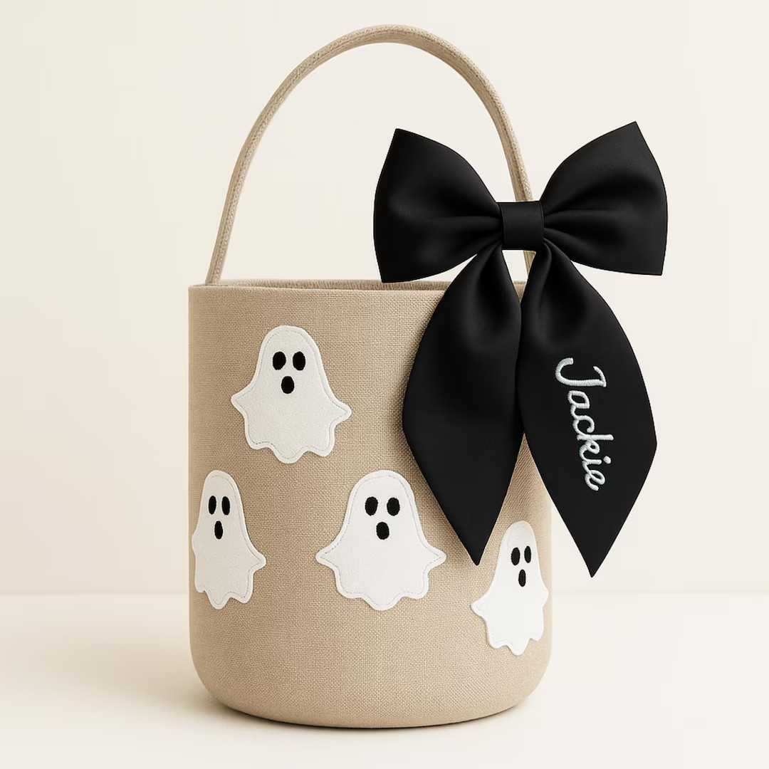 Personalized Ghost Tote Halloween Candy Bag Canvas Tote With Rope Handles Custom Name Tote Ghost ... | Etsy (US)