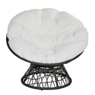 Papasan Chair with White Round Pillow-Top Cushion and Black Frame | The Home Depot