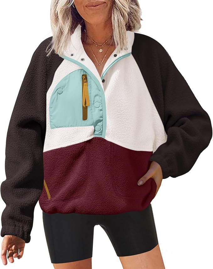 Nirovien Womens Fleece Jacket Long Sleeve Sherpa Pullover Button Down Fuzzy Sweatshirt Warm Outwe... | Amazon (US)