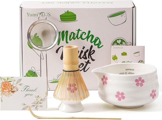 5pcs Premium Matcha Set,Ceramic Bowl with Spout and Bamboo Whisk set, Cherry Blossom Matcha Kit f... | Amazon (US)