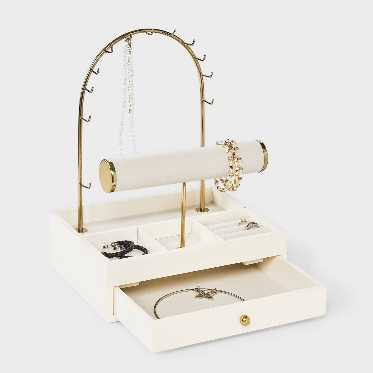 Arched Necklace and Bracelet Standing Drawer Organizer Jewelry Box - A New Day™ Gold/Cream | Target