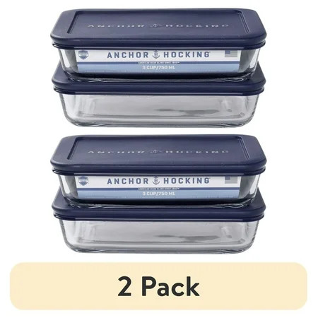 (2 pack) Anchor Hocking Glass Food Storage Containers with Lids, 3 Cup Rectangular, Set of 2 | Walmart (US)