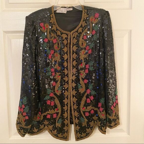 Vintage 1980s Rinei Z Sequin and Beads Silk Jacket | Poshmark