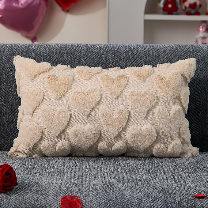 DFXSZ Valentine's Day Pillow Covers 12x20 Beige Hearts Decor Beige Lumbar Pillow Cover Decoration... | Amazon (US)