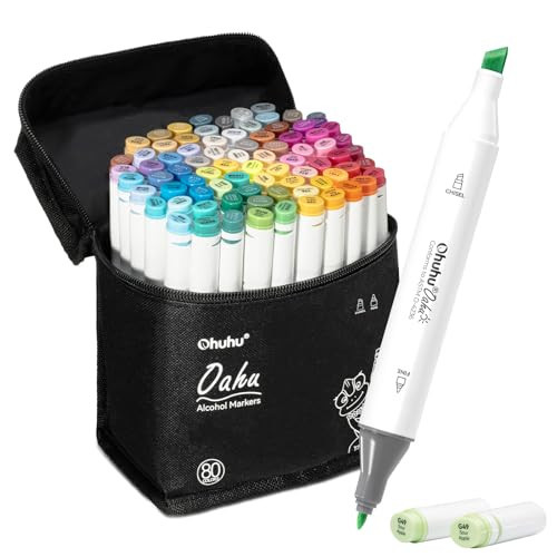 Ohuhu Alcohol Markers - AP Certificated 80-color Dual Tips Art Marker Set for Artist Designer Adults Coloring Illustration, Chisel and Fine Dual Tips, Oahu of Ohuhu Markers, Refillable | Amazon (US)