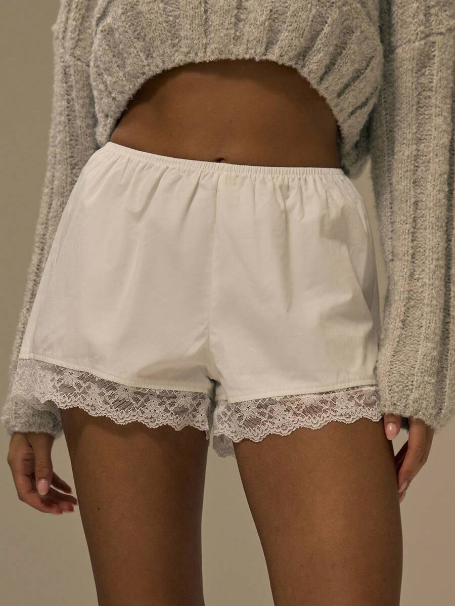 MUSERA Cotton Poplin Lace Trim Mini Shorts Fall Cute Streetwear Festival Farmhouse, Country, Vint... | SHEIN