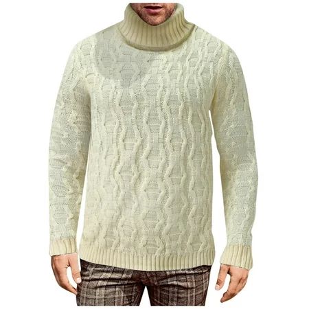 Pgeraug hoodies for men Pullover Sweater Solid Turtleneck Knitted Sweater mens sweater Beige 2XL | Walmart (US)