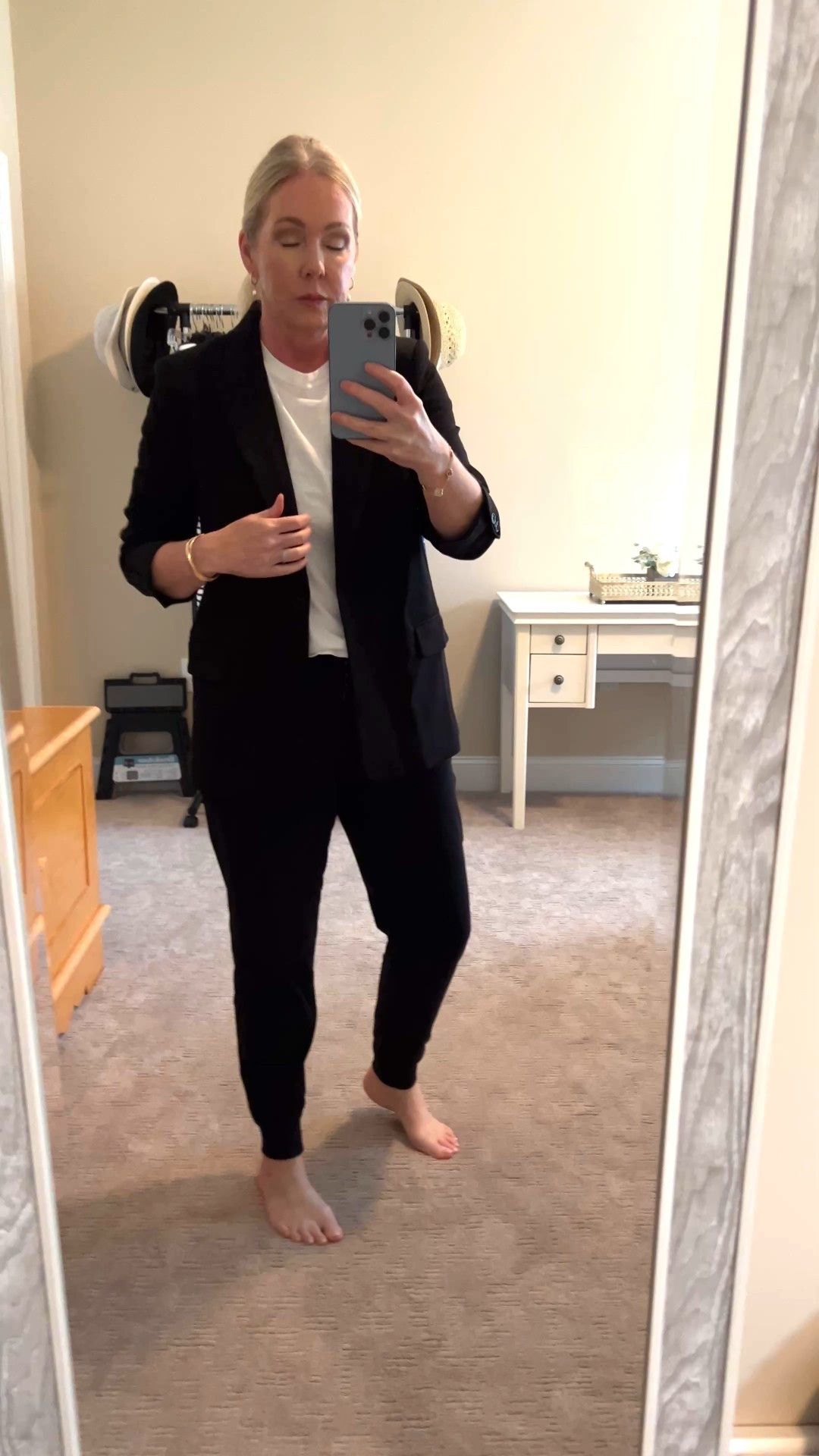 New fitted long black blazer for fall. 
Wearing size 6. Size up one for a looser fit. 

#LTKWorkwear #LTKOver40 #LTKFindsUnder100