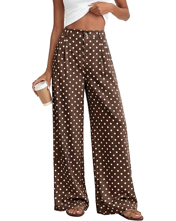 KIRUNDO Dress Pants Women 2026 Summer Polka Dot Palazzo Wide Leg Trousers Flowy Business Casual S... | Amazon (US)