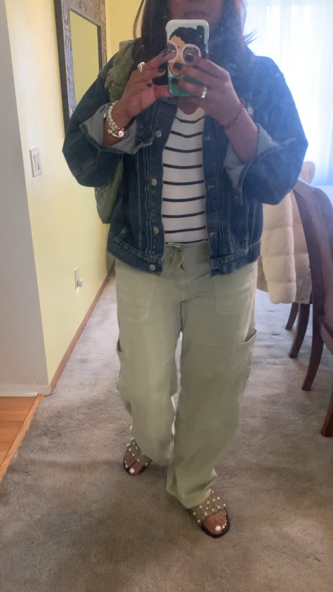 My new love of 2023…..cargo pants.  Not any cargo pants.  THESE cargos.  They are so soft and comfortable.  Usually they are stiff and you feel like your wearing jeans.  Not these babies.  Love them.  They fit tts and I am 5’6 and wearing flat.  I could also wear some wedges for a dressier look (I’ll show them with wedges tomorrow). They come in this green, black, pink and purple and are on sale for $29. 
Also my denim jacket on sale for $26.  This is my go to.  I wear it at least 3 out of 5 days (don’t judge me). 😜 perfect for transitioning into Summer and also great for the working woman on those casual days.  

#LTKstyletip #LTKsalealert #LTKunder50