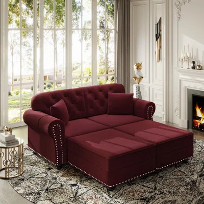 63"Upholstered Velvet Sofa with Nailhead Trim and Rolled Armrests,Mid-Century Modern Chesterfield Sofa with Button Tufted,Includes 2 Pillows | Wayfair North America