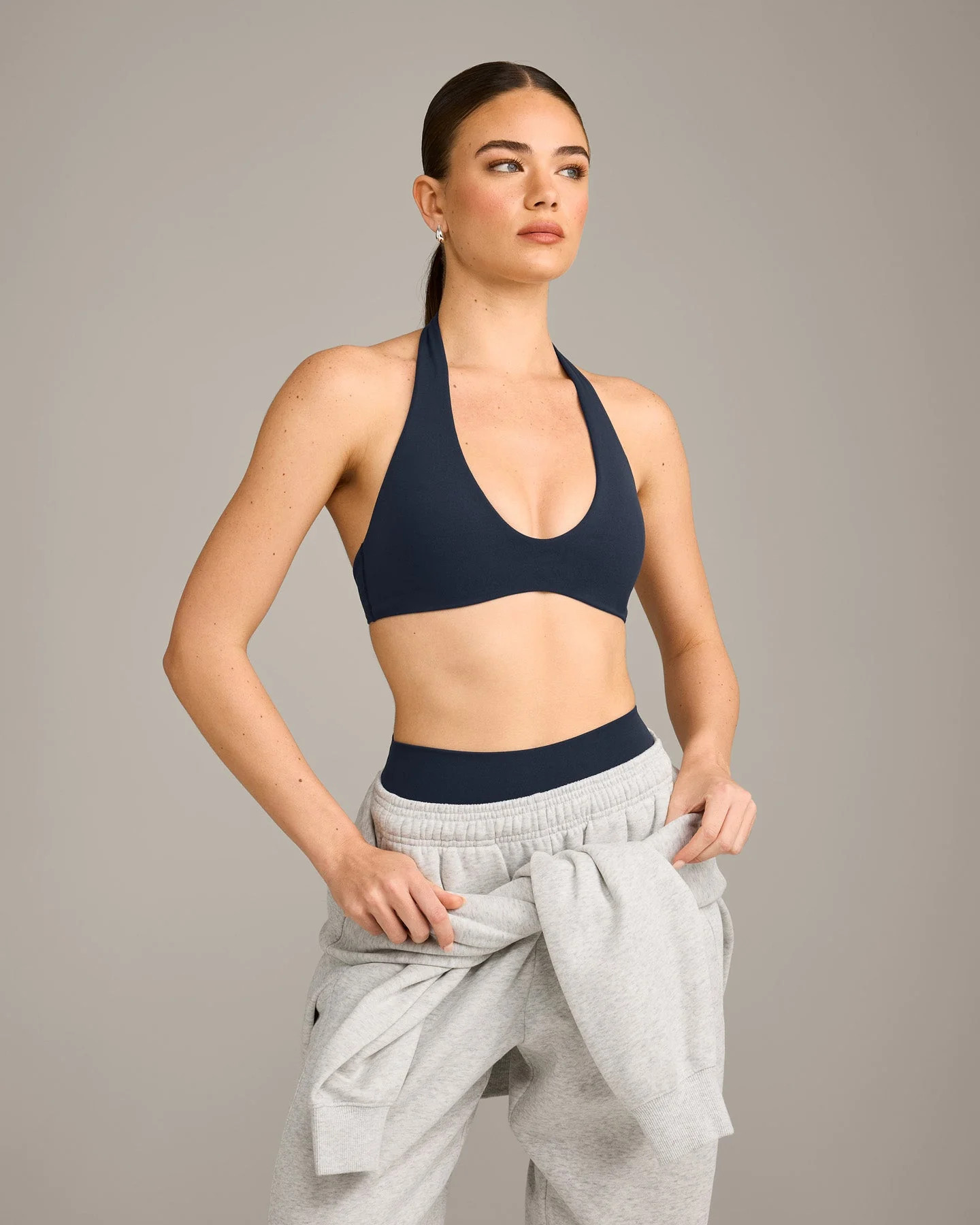 SoftMotion™ Minimal Halter Neck Bralette with Gray Logo 
 True Blue | Oner Active (UK / US)