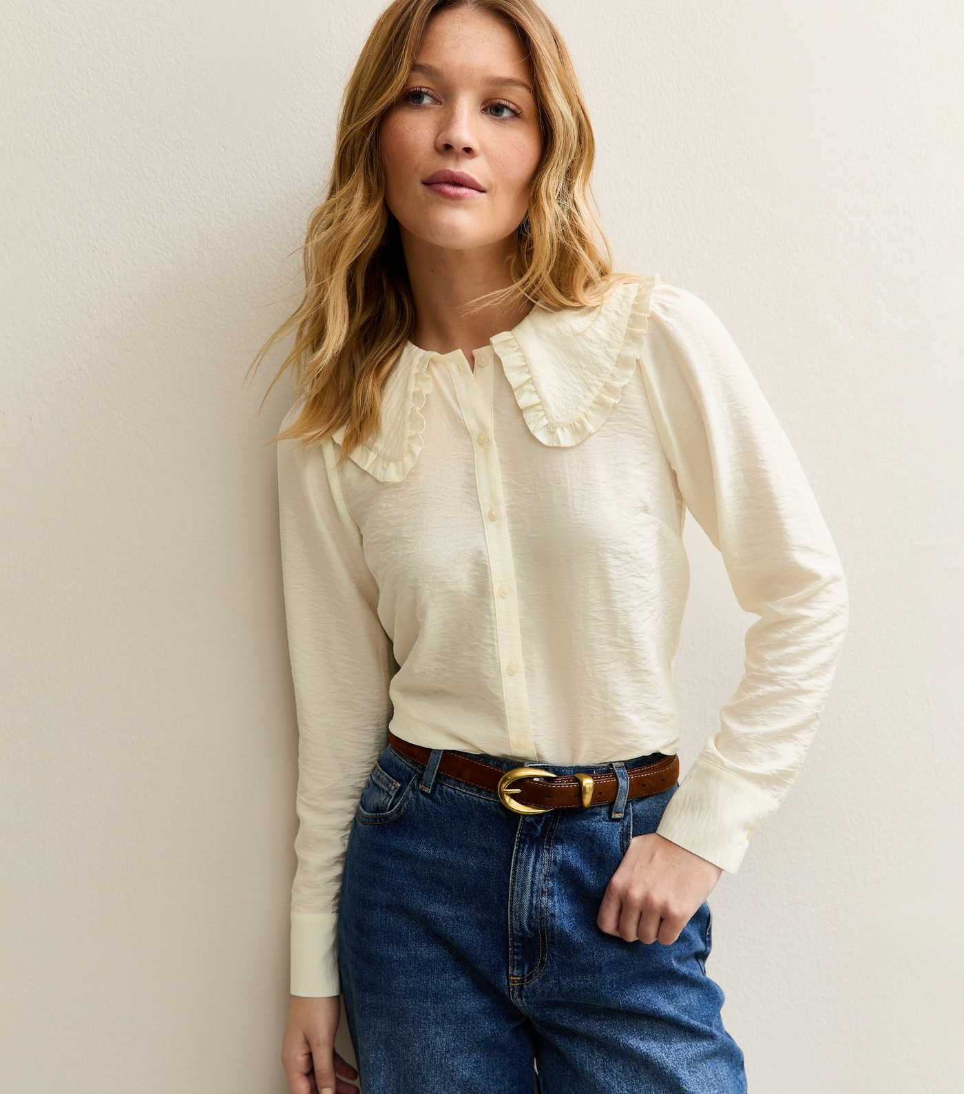 Cream Crinkled Frill Collar Shirt | New Look | New Look (UK)