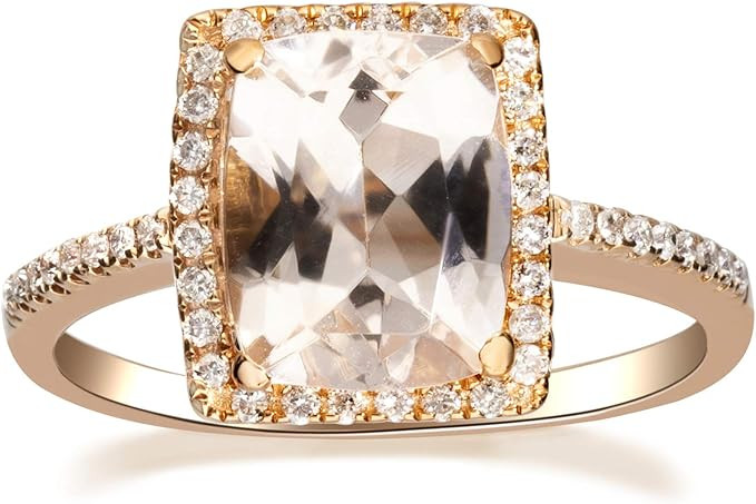 Gin & Grace 10K Rose Gold Real Diamond Anniversary Engagment Wedding Ring (I1) with Genuine Morga... | Amazon (US)
