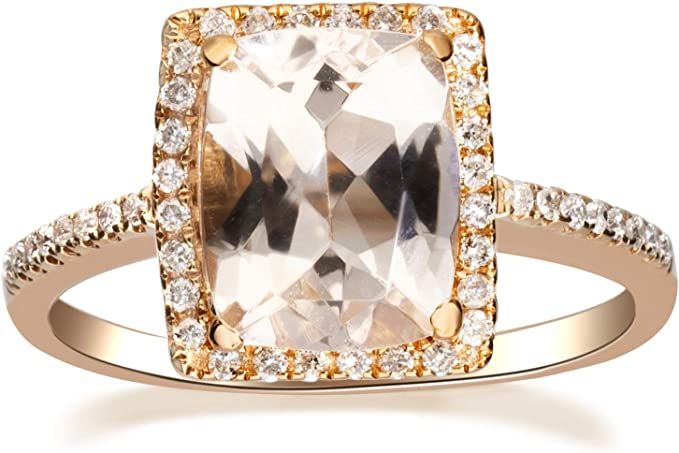 Gin & Grace 10K Rose Gold Real Diamond Anniversary Engagment Wedding Ring (I1) with Genuine Morga... | Amazon (US)