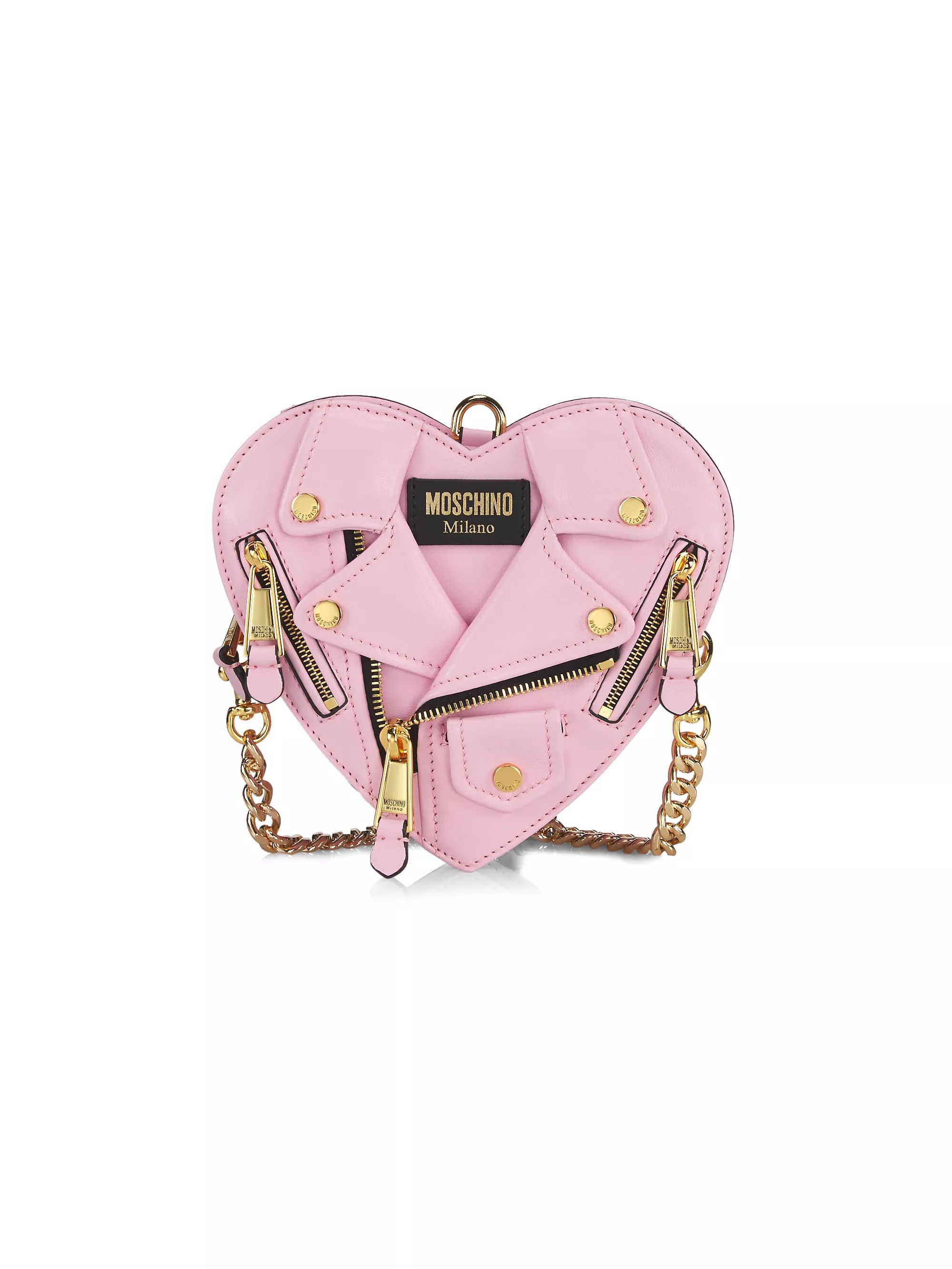 Shop Moschino Heart-Shape Moto Leather Crossbody Bag | Saks Fifth Avenue | Saks Fifth Avenue