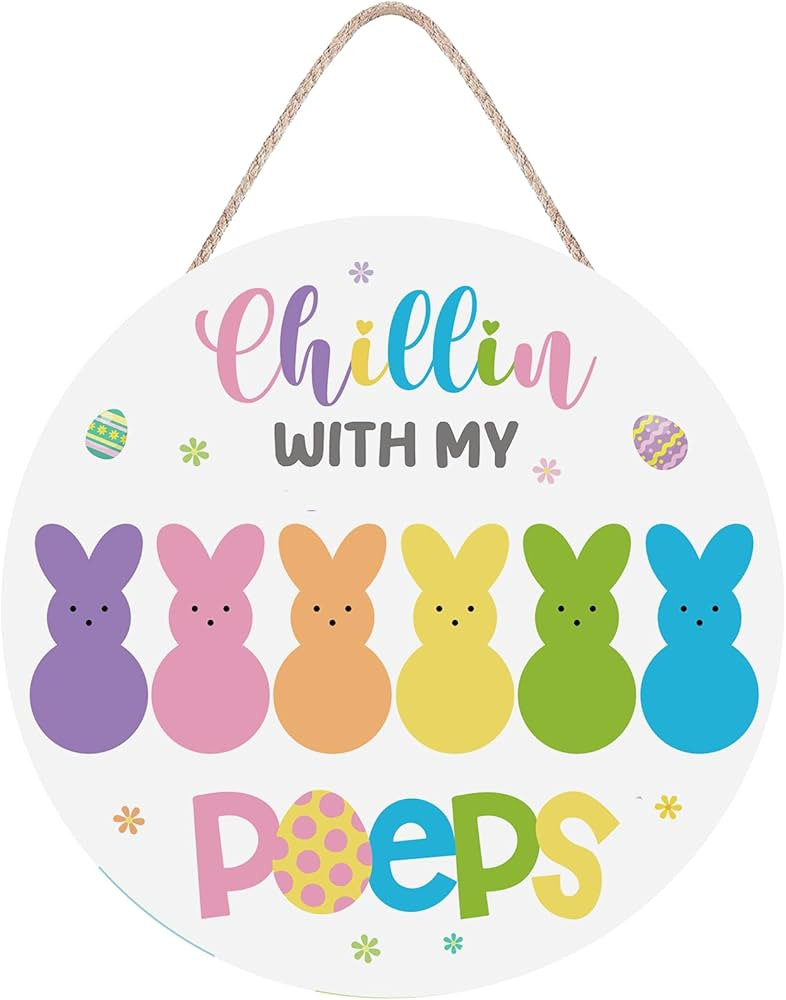 Xiamenluo Easter Wreaths for Front Door, Peeps Easter Decorations Bunny Wooden Happy Door Sign Co... | Amazon (US)