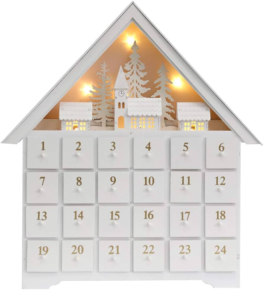 Christmas Wooden Advent Calendar House with 24 Drawers, Countdown to Christmas for Kids, LED Home... | Amazon (US)