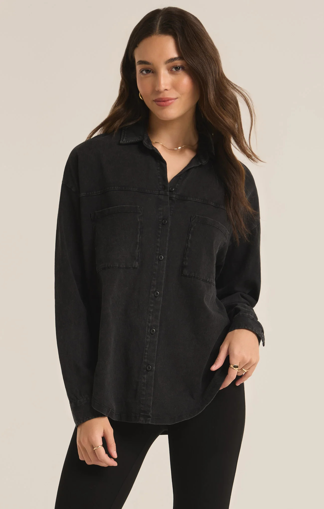 Z SUPPLY Women's Niccola Cotton Jersey Button Up Top, Black, Small | Z Supply