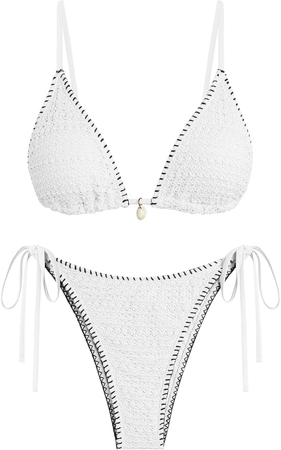 ZAFUL Women's Sexy Triangle Bikini Set Crochet Tie Side String Cheeky Swimsuit 2 Piece Bathing Su... | Amazon (US)
