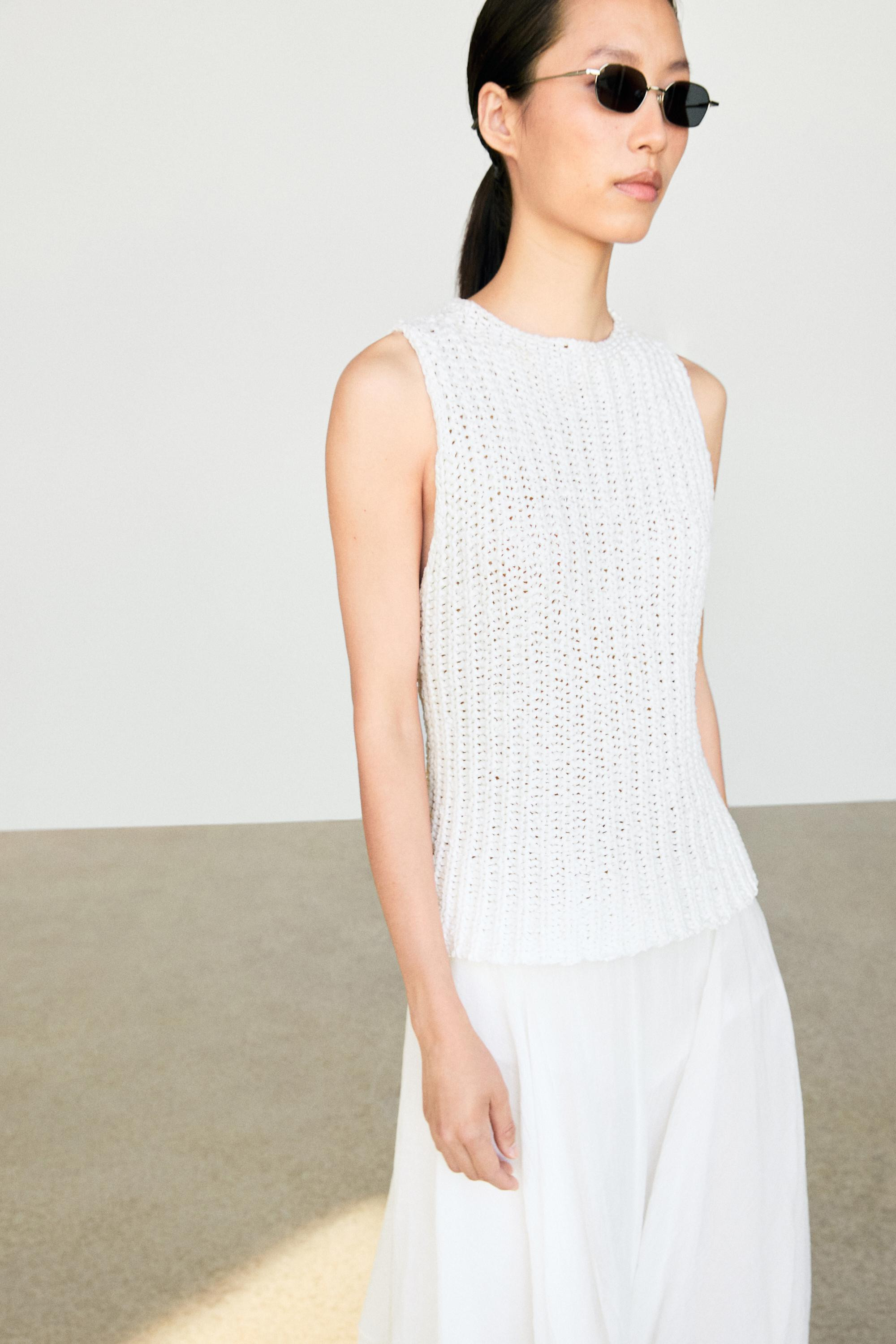 Textured cotton knit top | Massimo Dutti UK