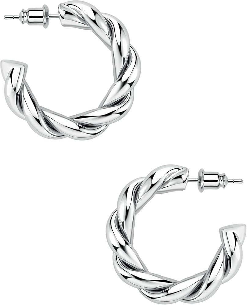 wowshow Gold Hoop Earrings, 14K Gold Plated Chunky Small Hoop Earrings for Women Lightweight Jewe... | Amazon (US)