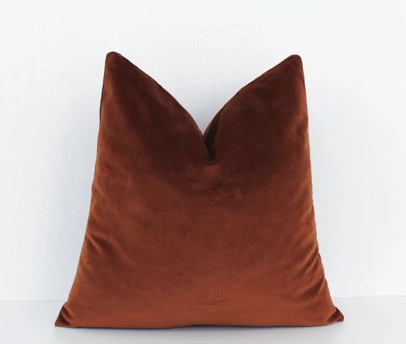 Terracotta Velvet Pillow Rust Velvet Pillow Copper Brown - Etsy | Etsy (US)