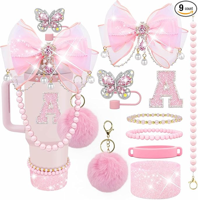 Letter Stickers Bling Accessories Set for Stanley 40/30/20 oz Tumbler: Bow Straw Topper, Charms, ... | Amazon (US)