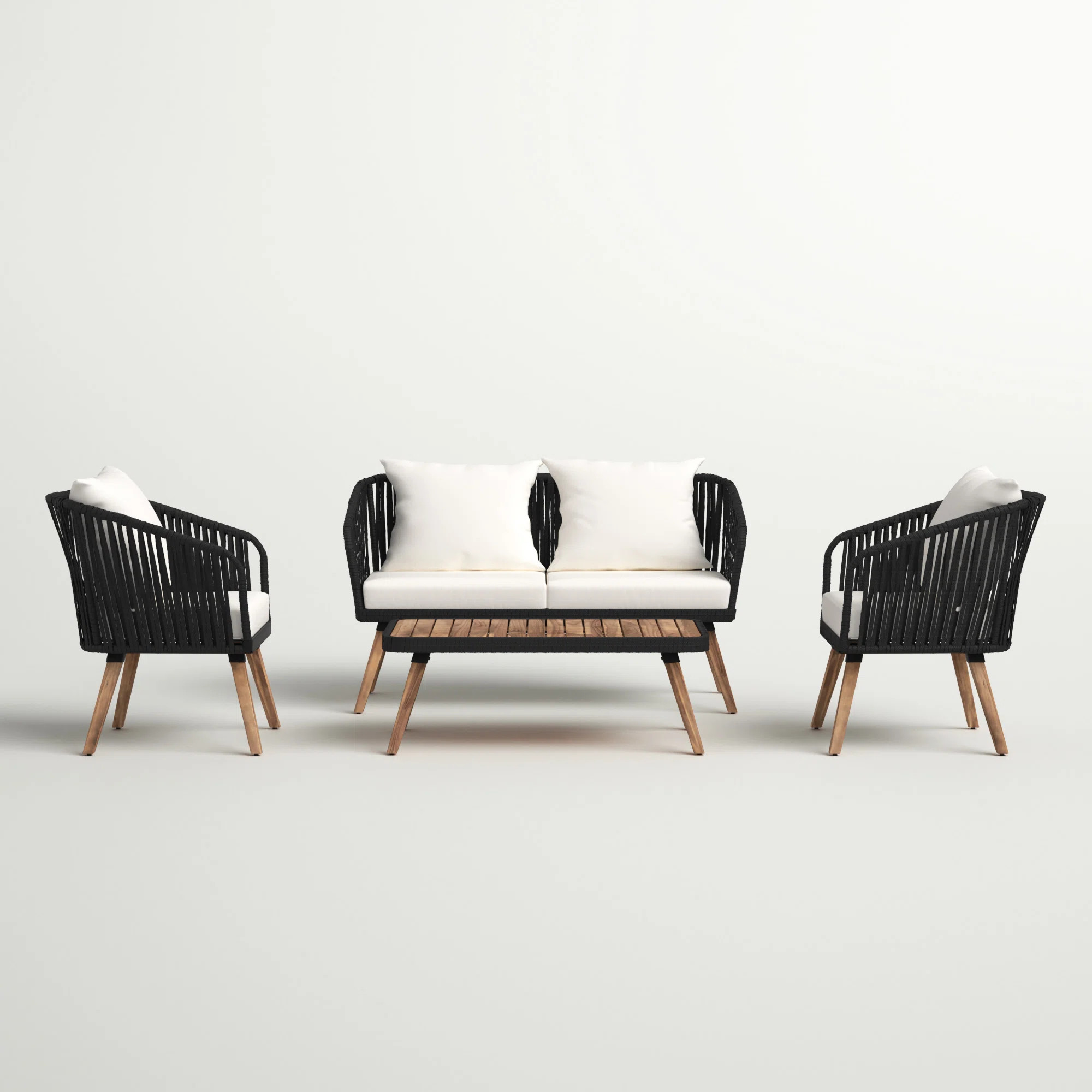 Larry Solid Wood 4 - Person Seating Group with Cushions | Wayfair North America