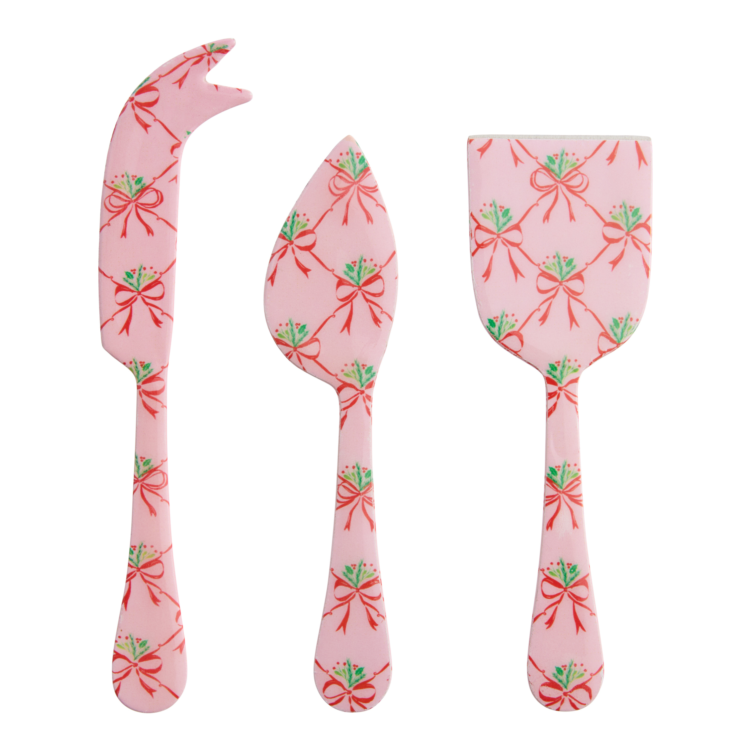 Pink and Red Bow Enameled Steel Cheese Knives 3 Piece Set | World Market