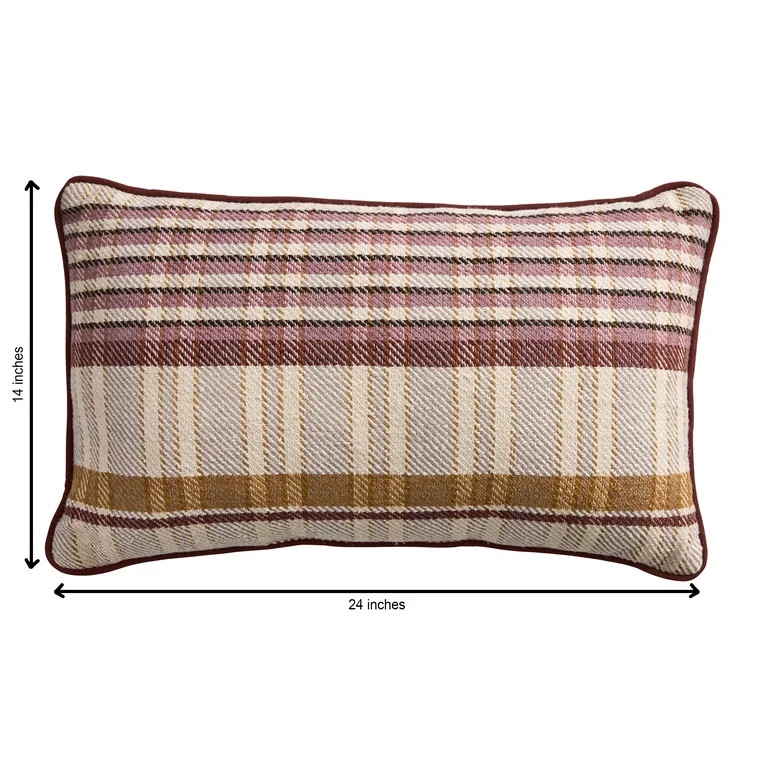 Better Homes & Gardens 14 x 24 Menswear Plaid Lumbar Decorative Pillow with Dark Piping Trim | Walmart (US)