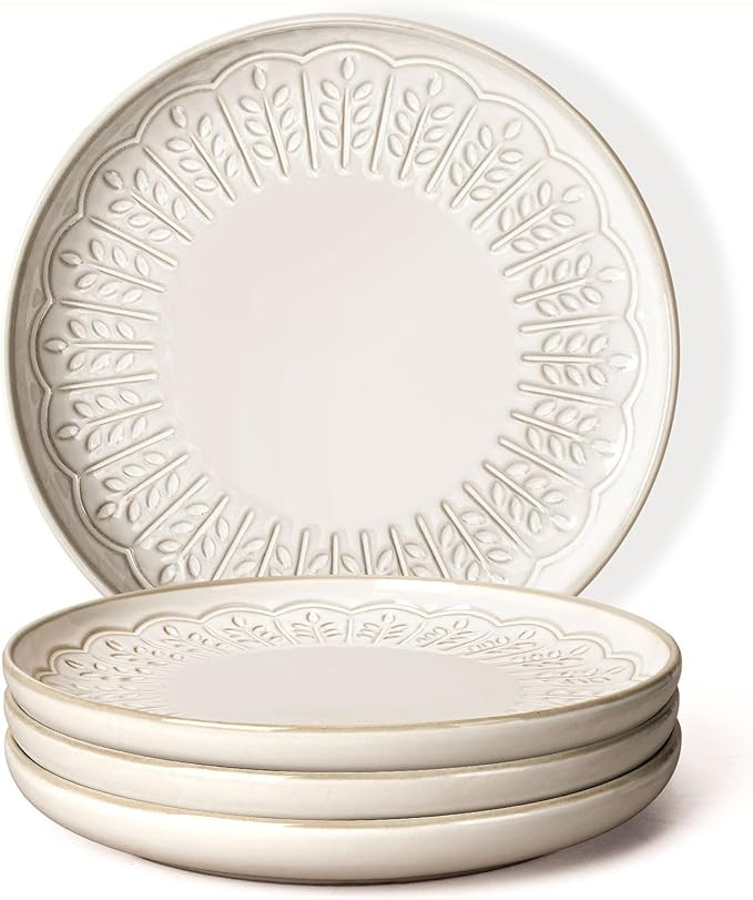 Artena Salad Plates Set Of 4, 8.5 Inch Embossed Ceramic Dinner Plates for Appetizer Dessert, Kitc... | Amazon (US)