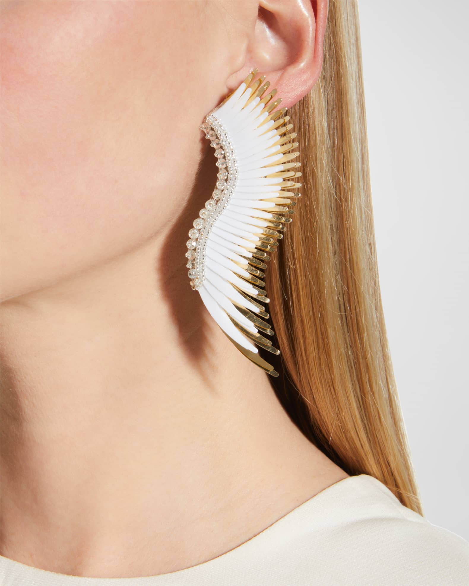 Mignonne Gavigan Madeline Beaded Statement Earrings, White/Golden | Neiman Marcus