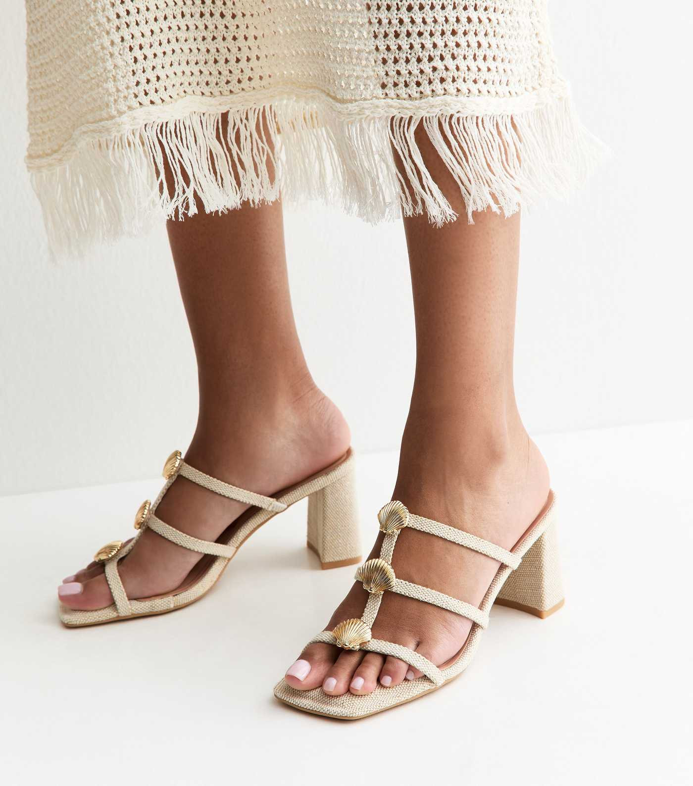 Off White Raffia-Look Seashell Charm Mules | New Look | New Look (UK)