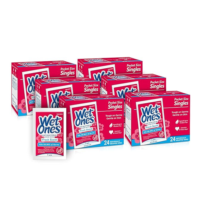 Wet Ones Antibacterial Hand Wipes, Fresh Scent | Individually Wrapped, 24 ct. (6 pack) | Amazon (US)