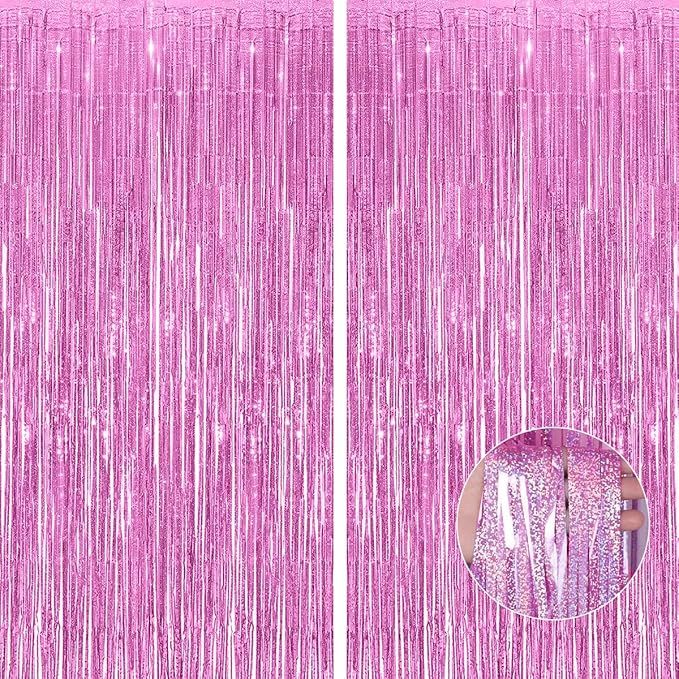 Pink Thicken Glittering Tinsel Foil Fringe Curtain Party Decorations 3.2x8.2ft - 2 Pack, Photo Ba... | Amazon (US)