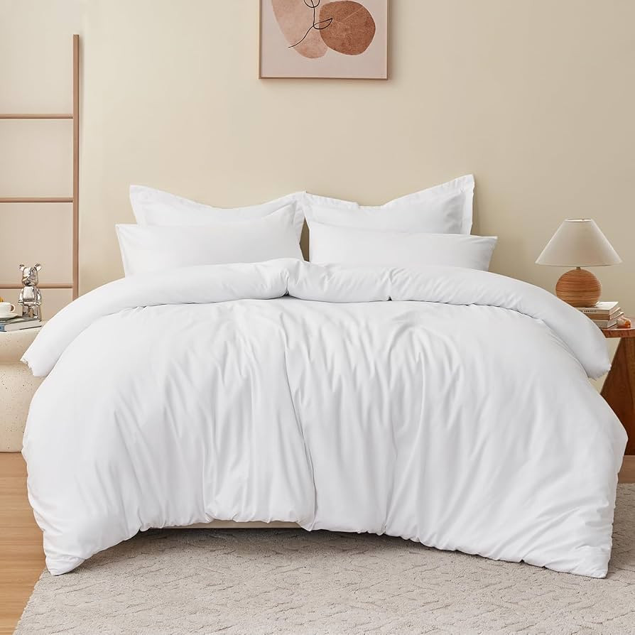 RUIKASI White Duvet Cover Queen Size - Soft Double Brushed Duvet Cover Set Queen, 3 Pieces with Z... | Amazon (US)