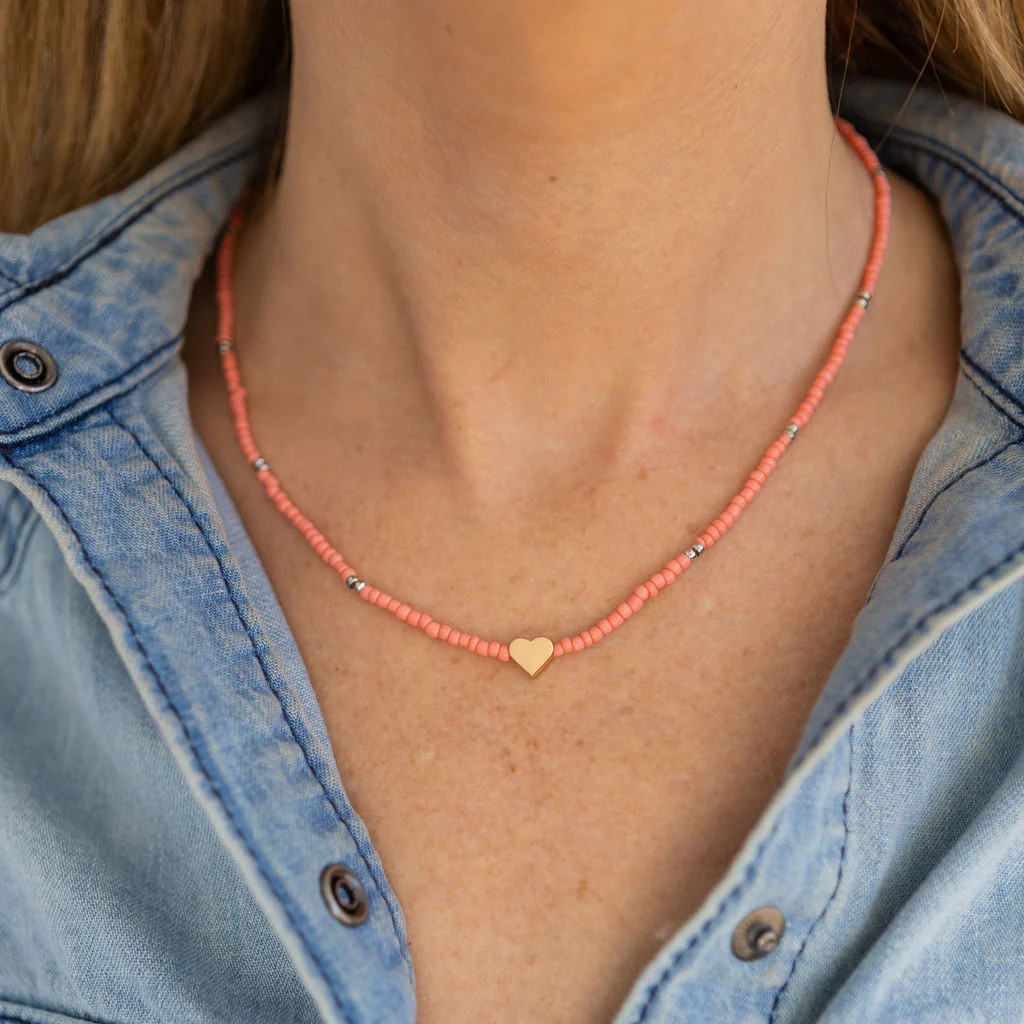Gold Heart Tiny Beaded Necklace | Erin McDermott Jewelry
